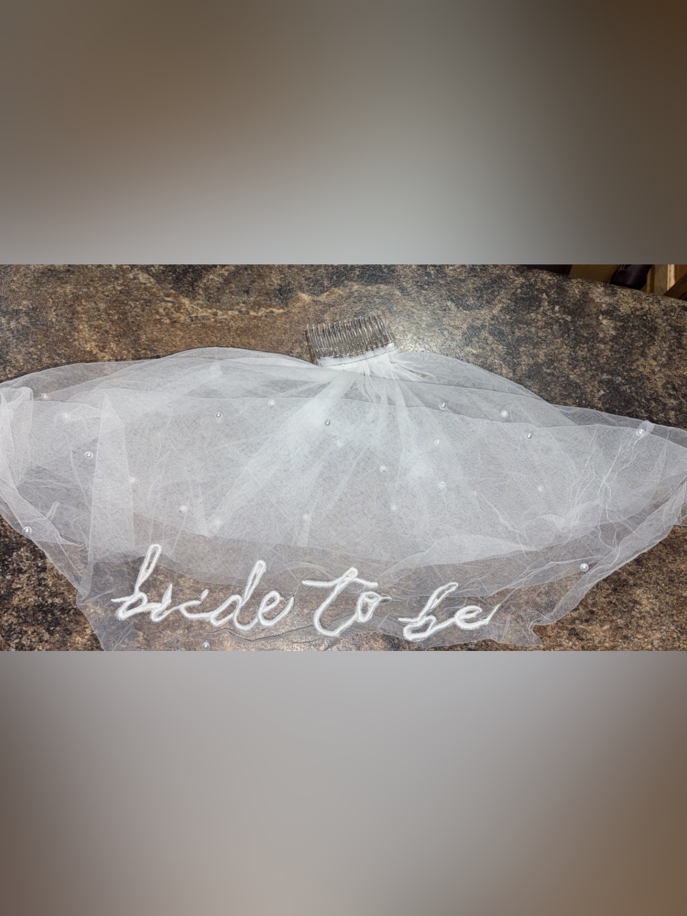 Embroidered White Short Bachelorette Veil with Pearl Accents